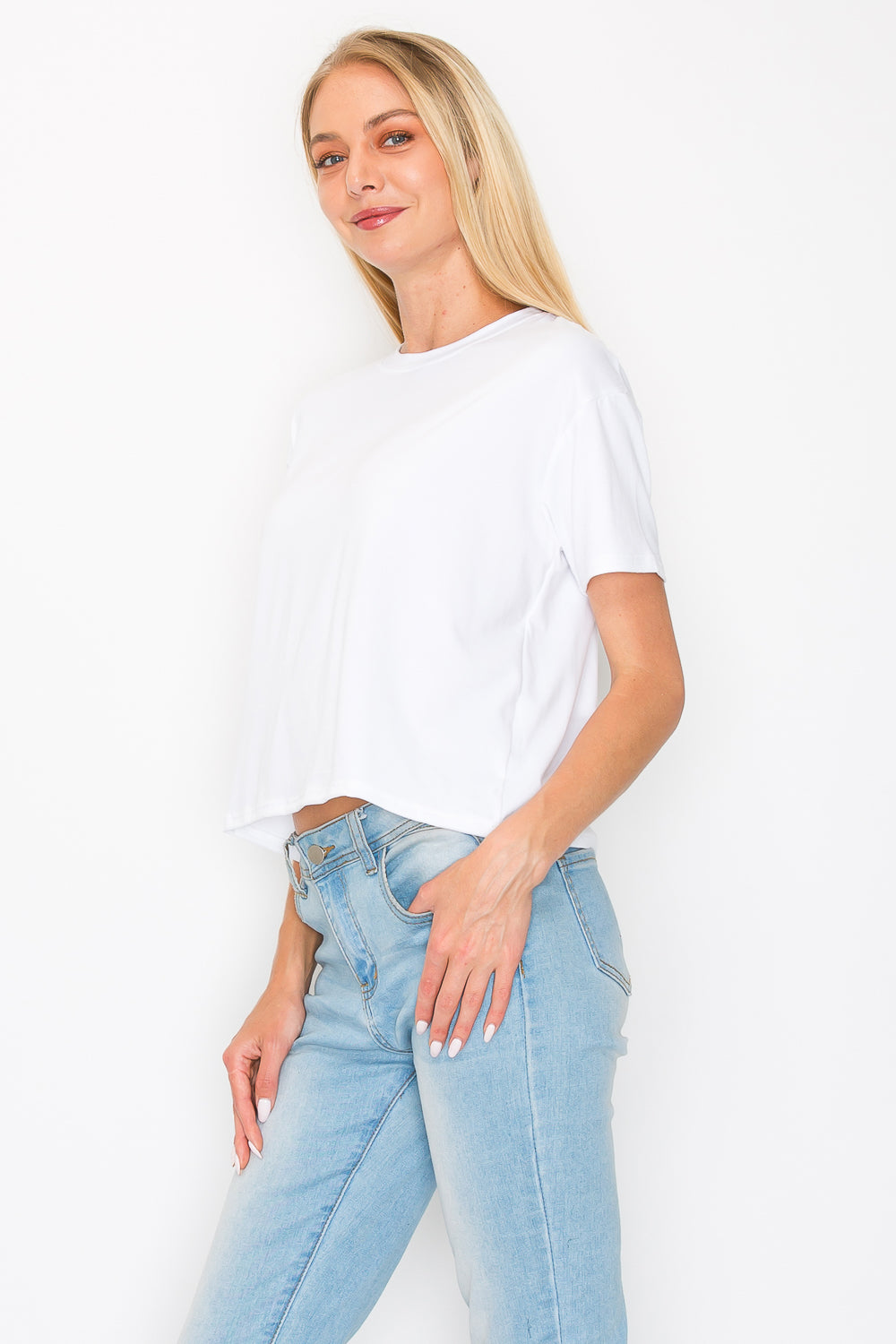 Boxy Short Sleeve Crop Top - White