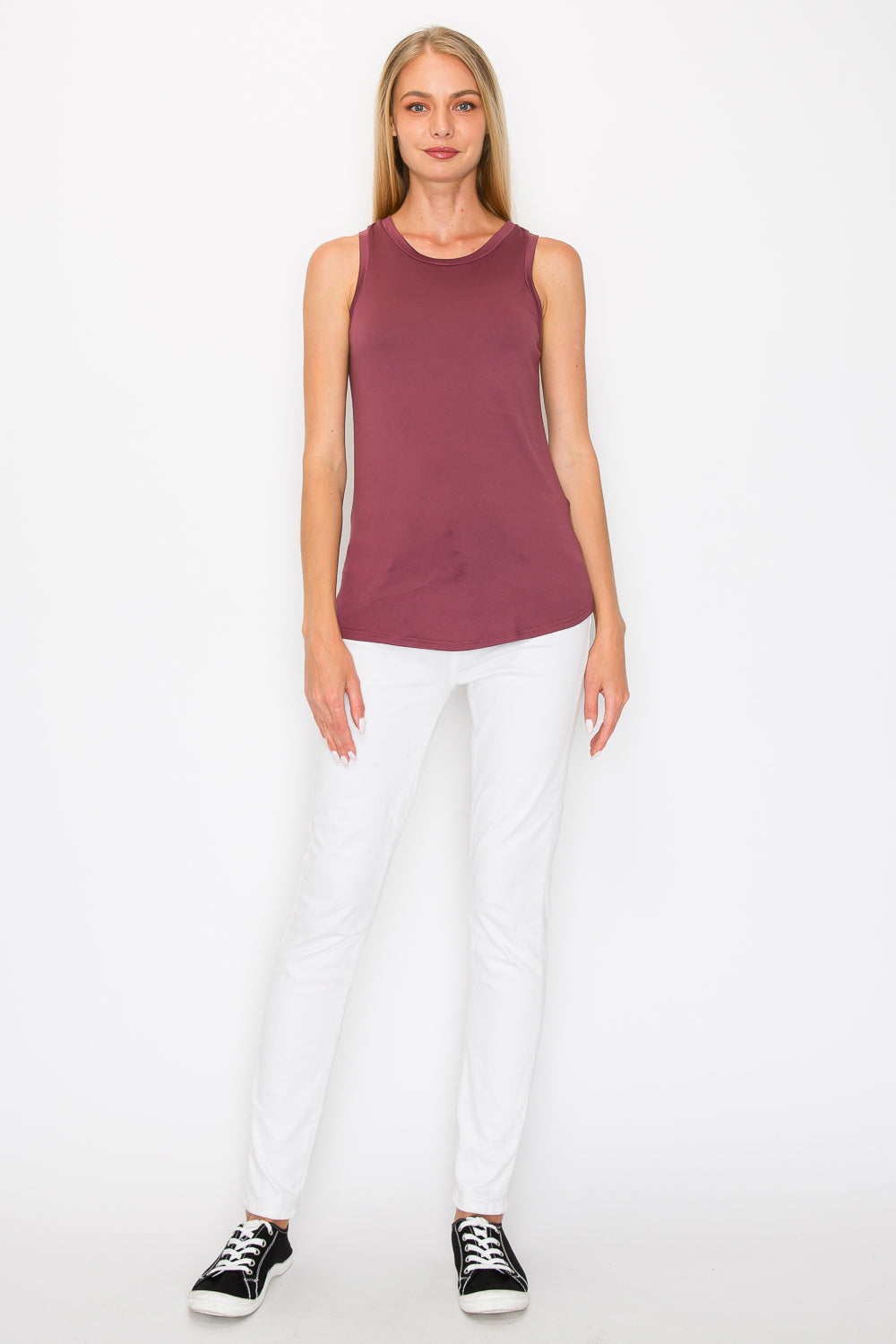 Ruched Drawstring Back Tank Top - Berry