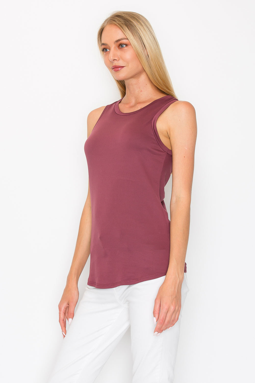 Ruched Drawstring Back Tank Top - Berry