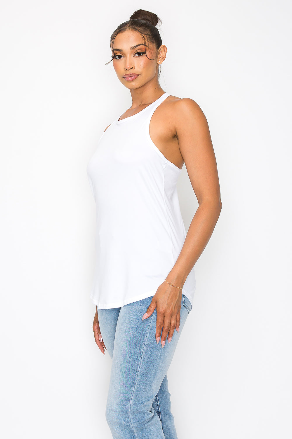 Strappy Y Back Tank Top - White