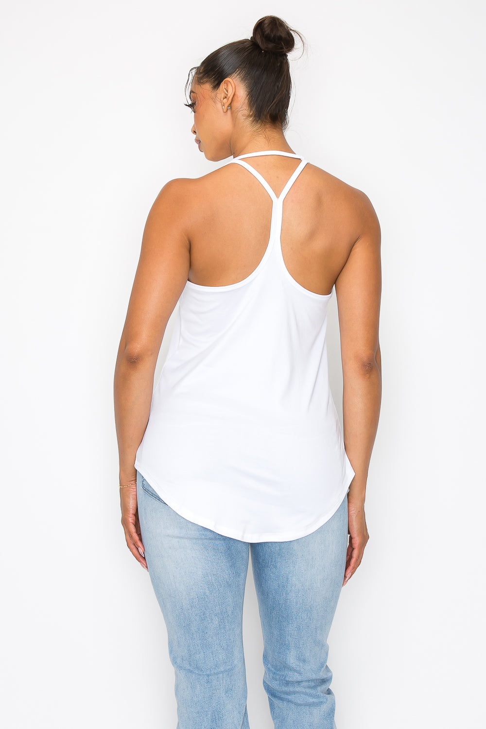 Strappy Y Back Tank Top - White