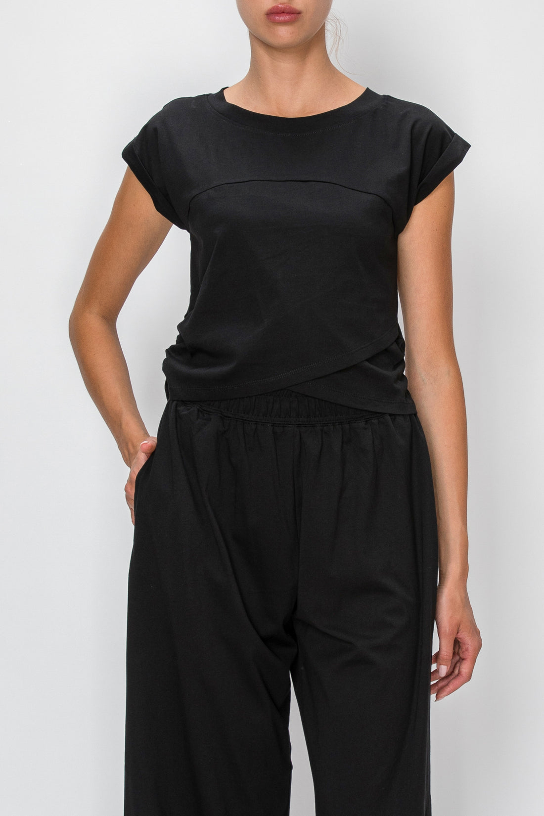 Cross Over Sleeveless Tee by Knit Riot