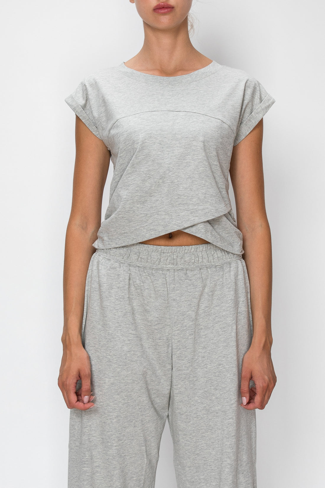 Cross Over Sleeveless Tee- Heather Gray (Pack XS-S-M-L 1-2-2-1)