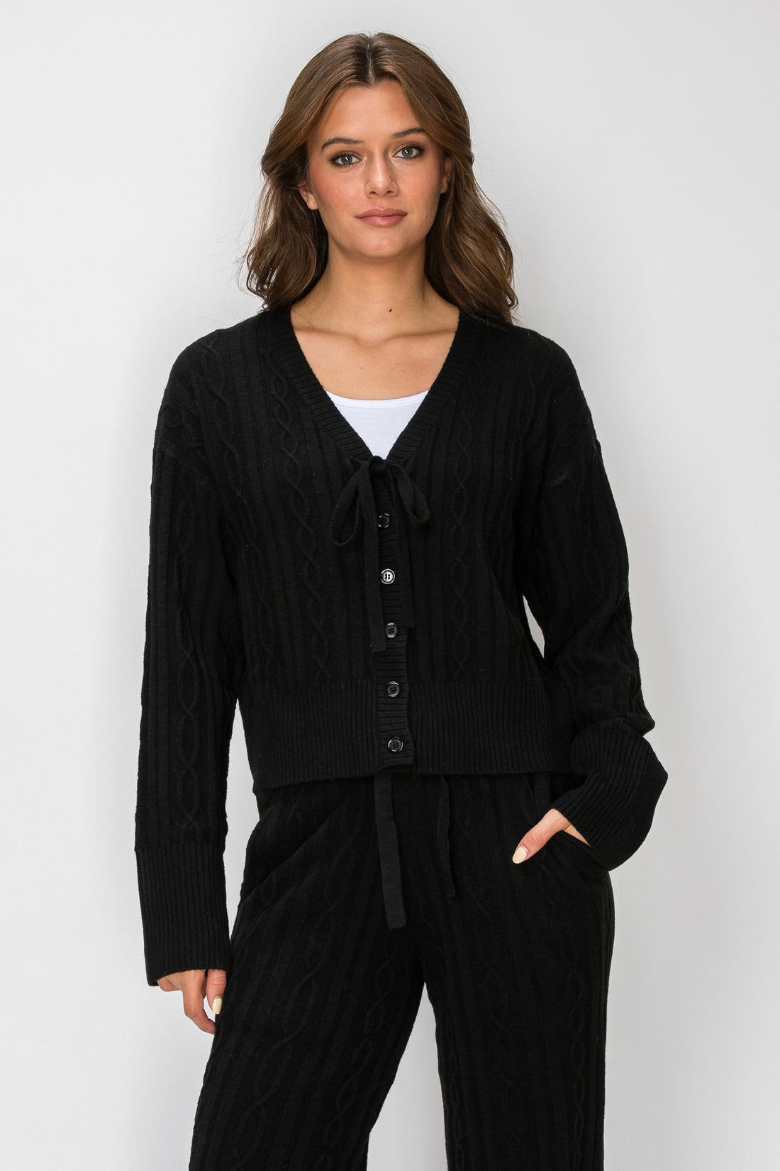 Sierra Tie-Front Cable-Knit Cardigan