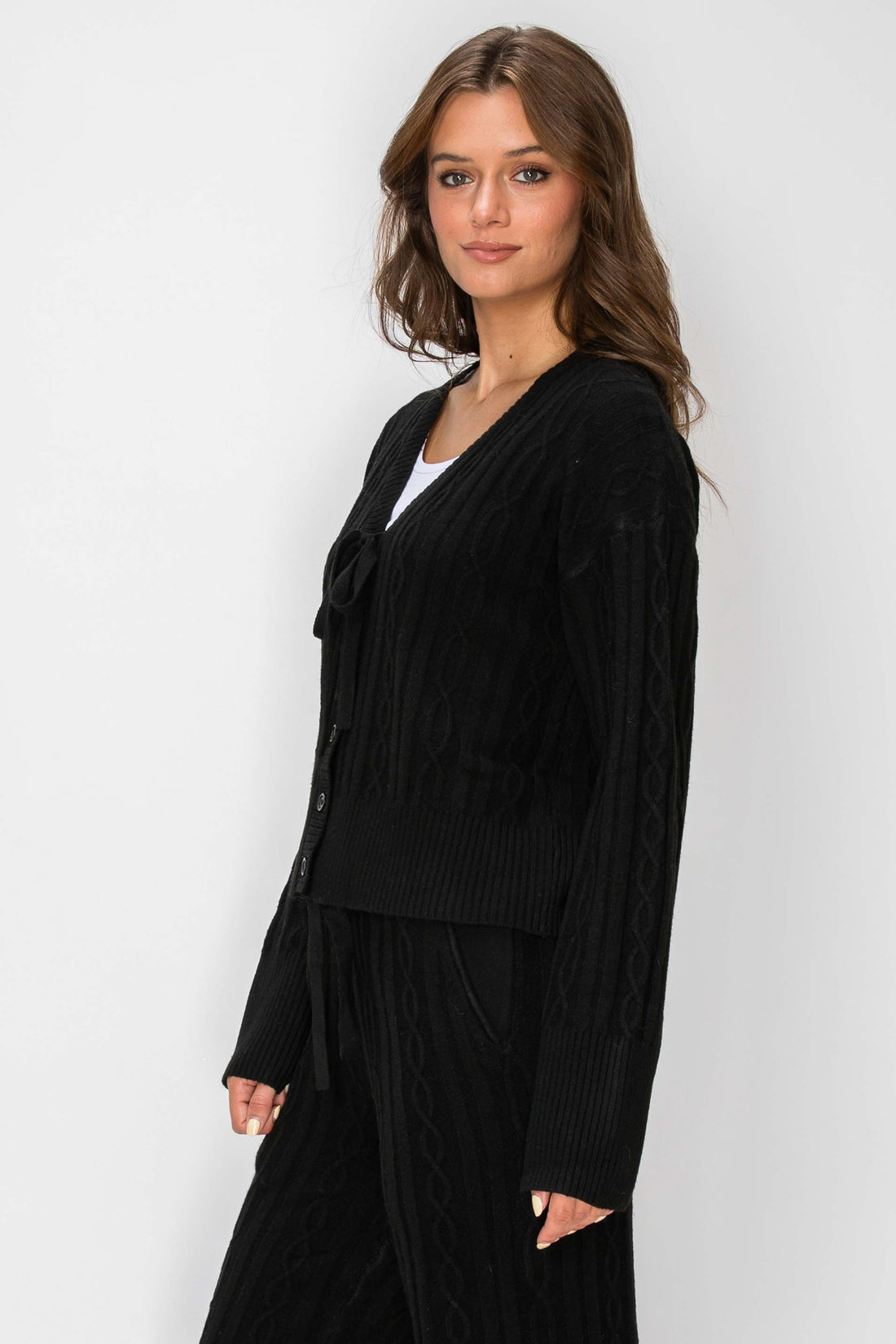 Sierra Tie-Front Cable-Knit Cardigan