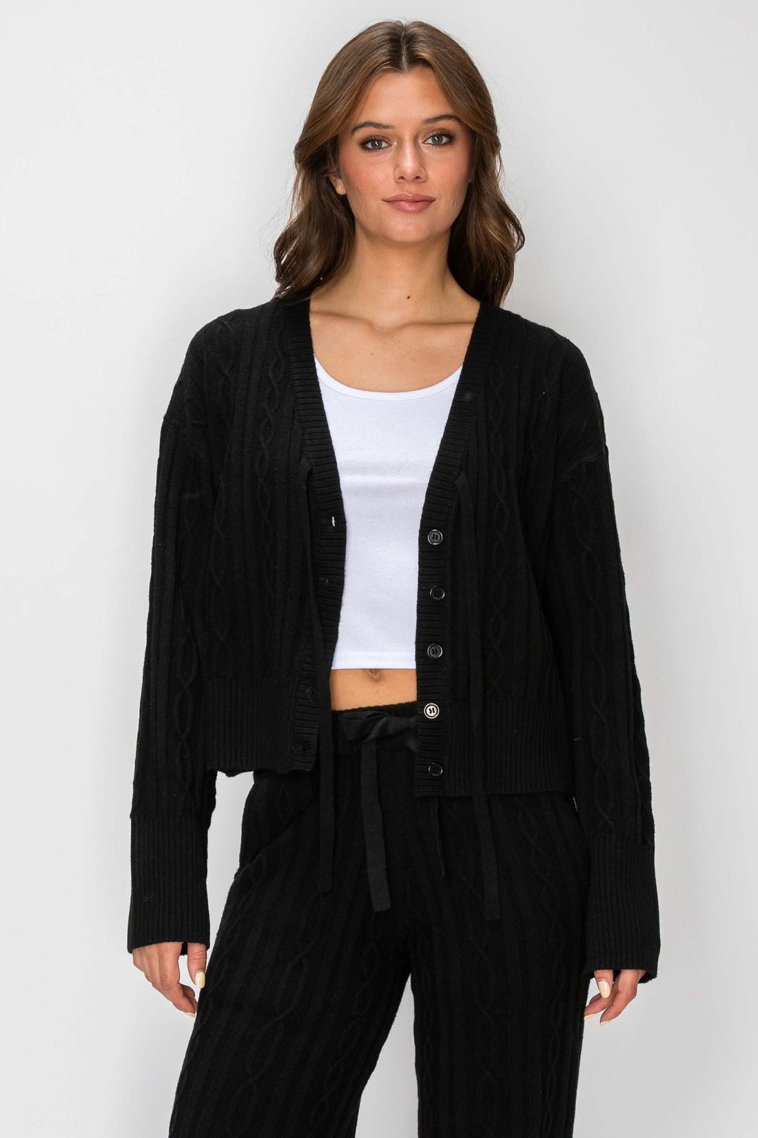 Sierra Tie-Front Cable-Knit Cardigan