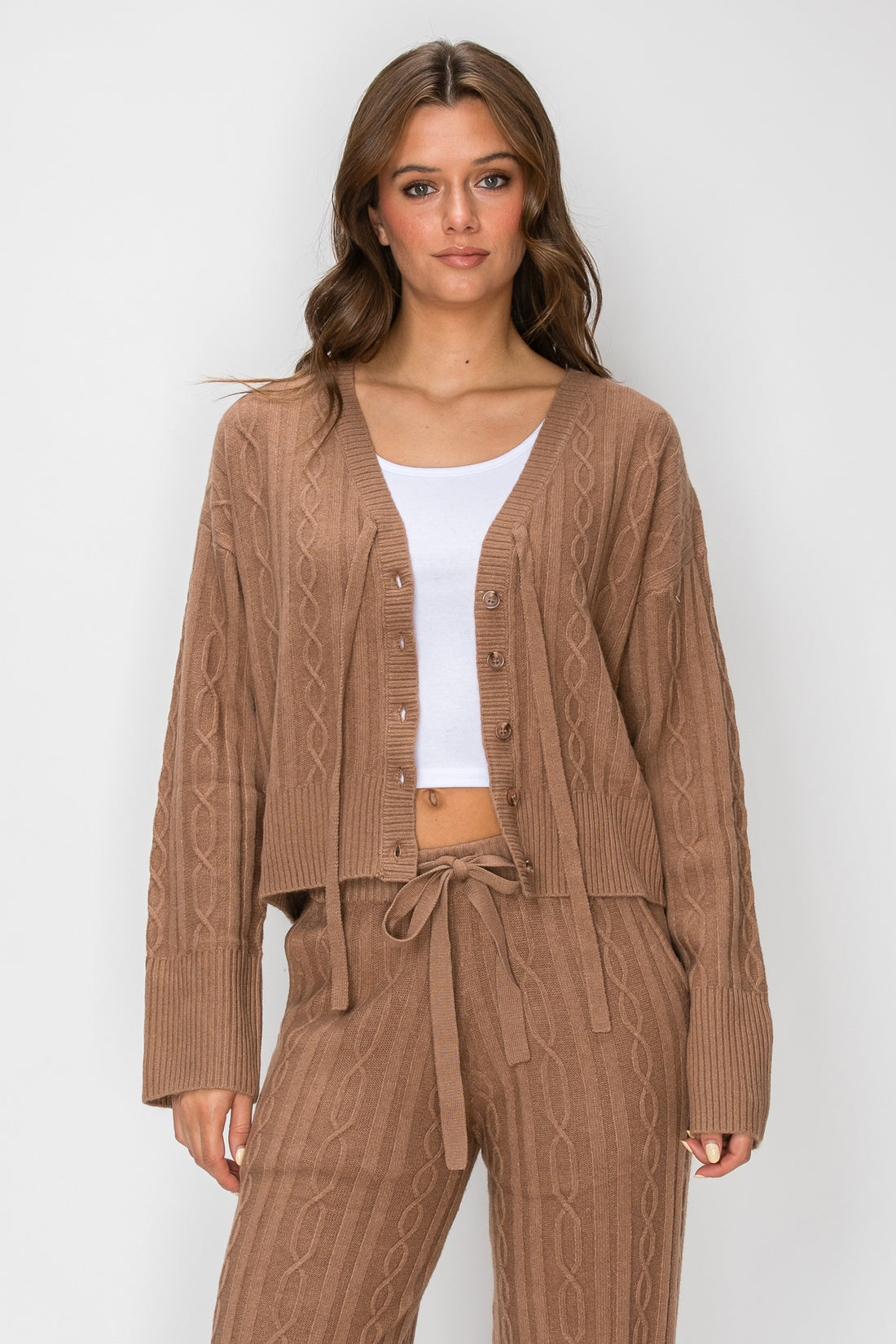 Sierra Tie-Front Cable-Knit Cardigan
