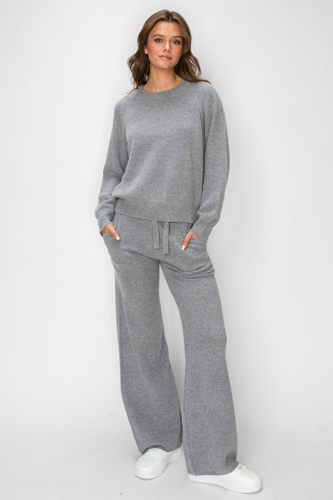 T1234 Angora Cashmere Waffle Pullover - H Grey