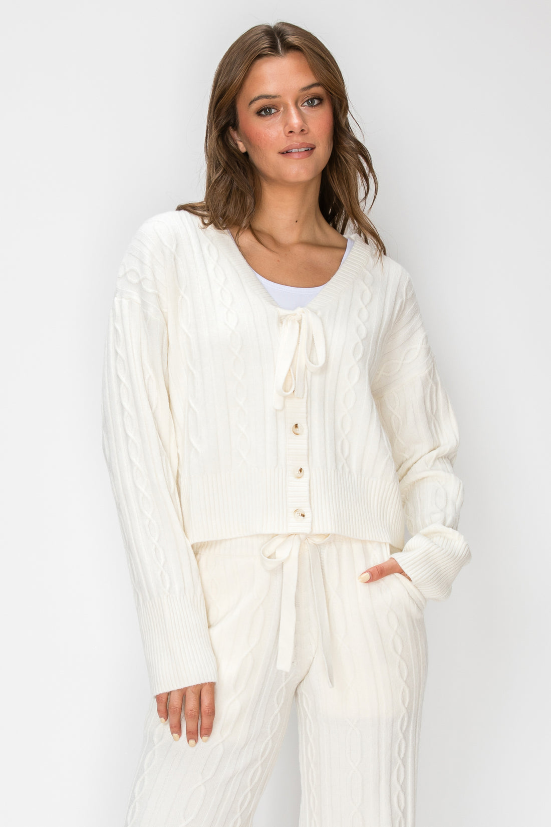 Sierra Tie-Front Cable-Knit Cardigan