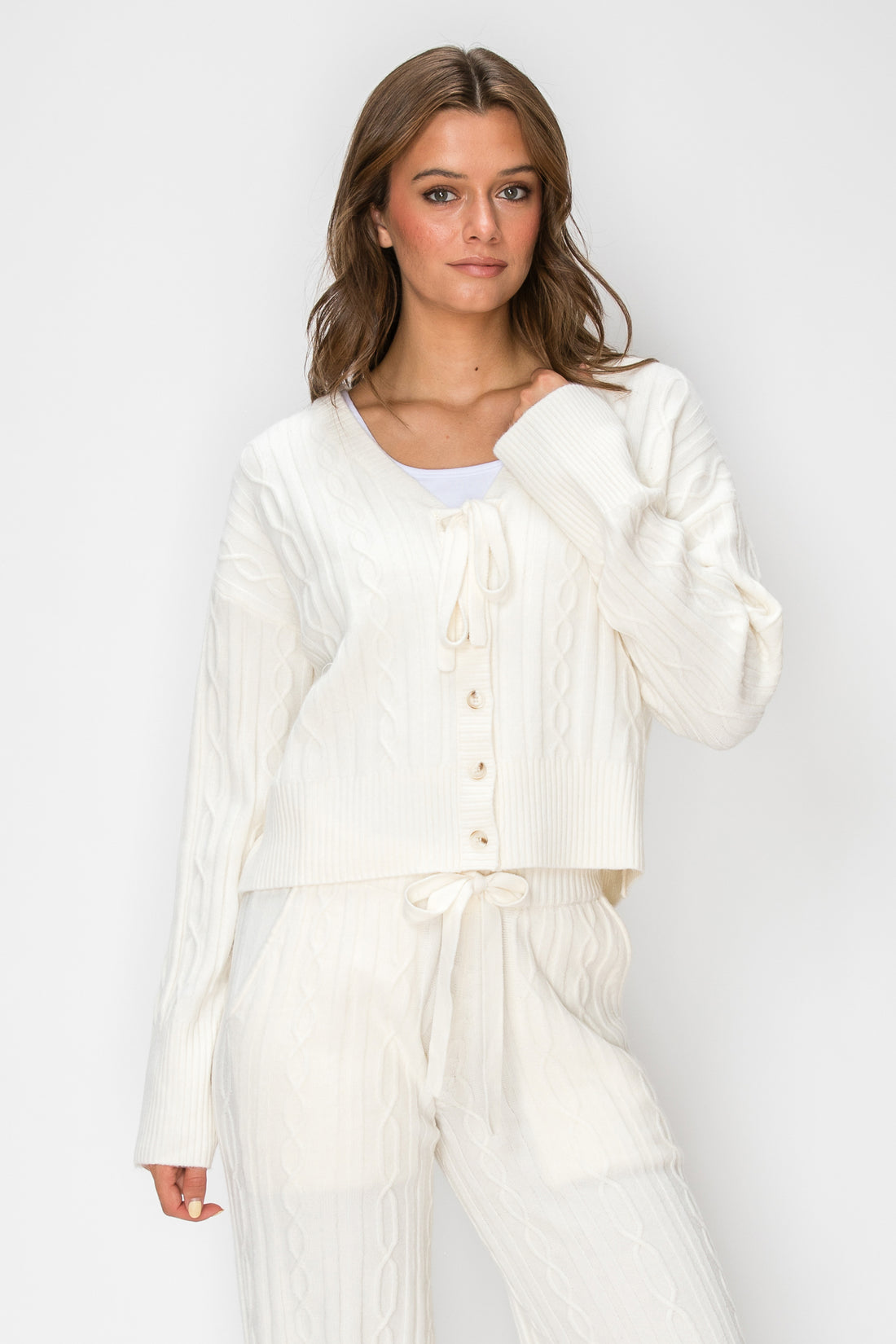 Sierra Tie-Front Cable-Knit Cardigan