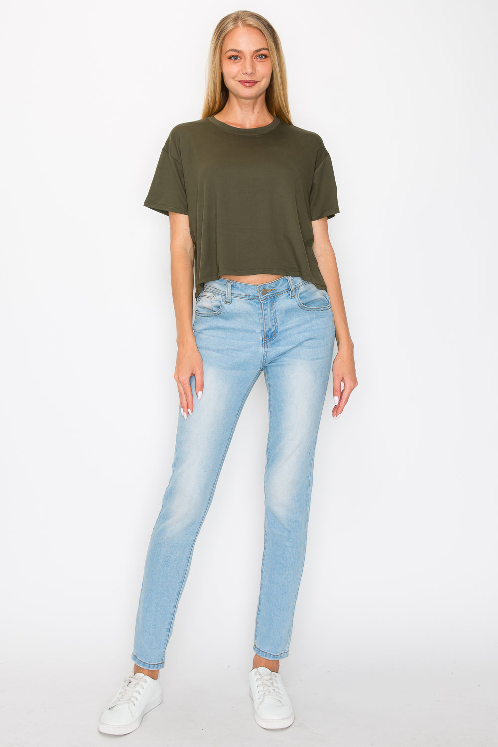 Boxy Short Sleeve Crop Top - Olive