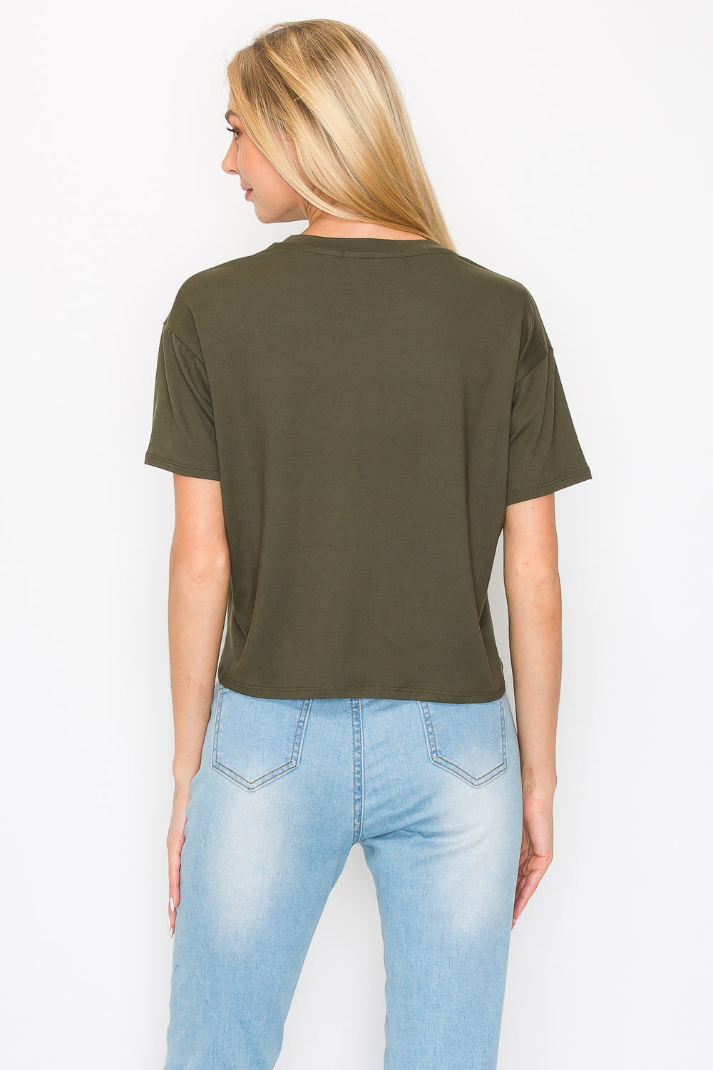 Boxy Short Sleeve Crop Top - Olive