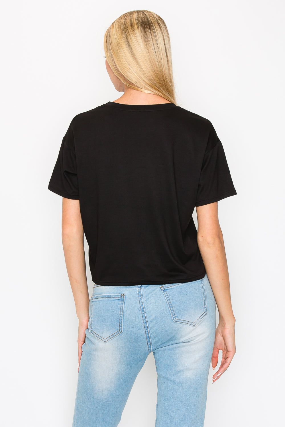 Boxy Short Sleeve Crop Top - Black