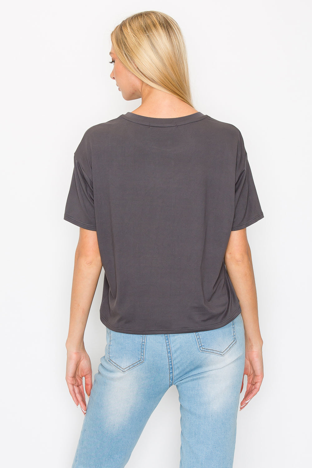 Boxy Short Sleeve Crop Top - Charcoal