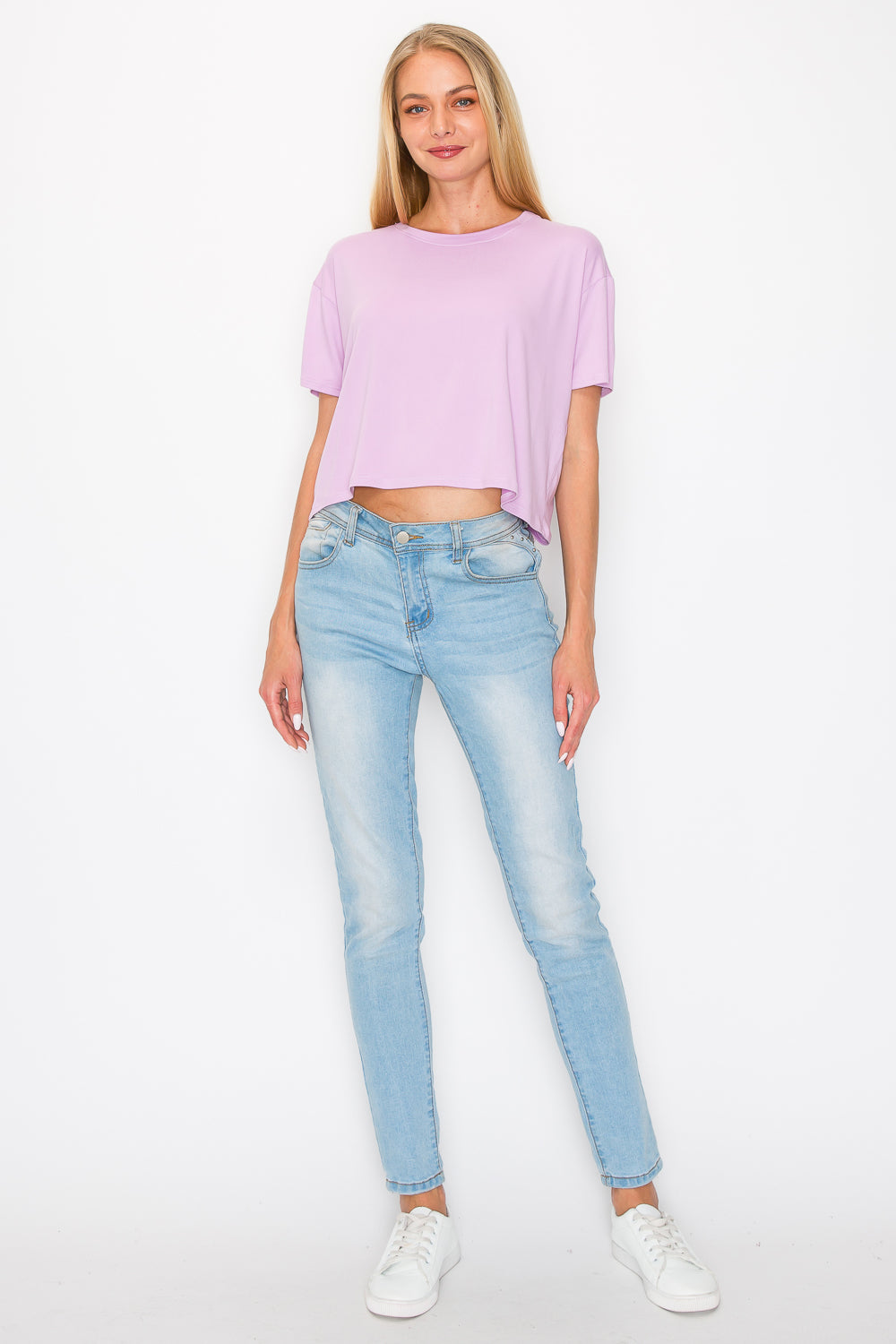 Boxy Short Sleeve Crop Top - Lavender