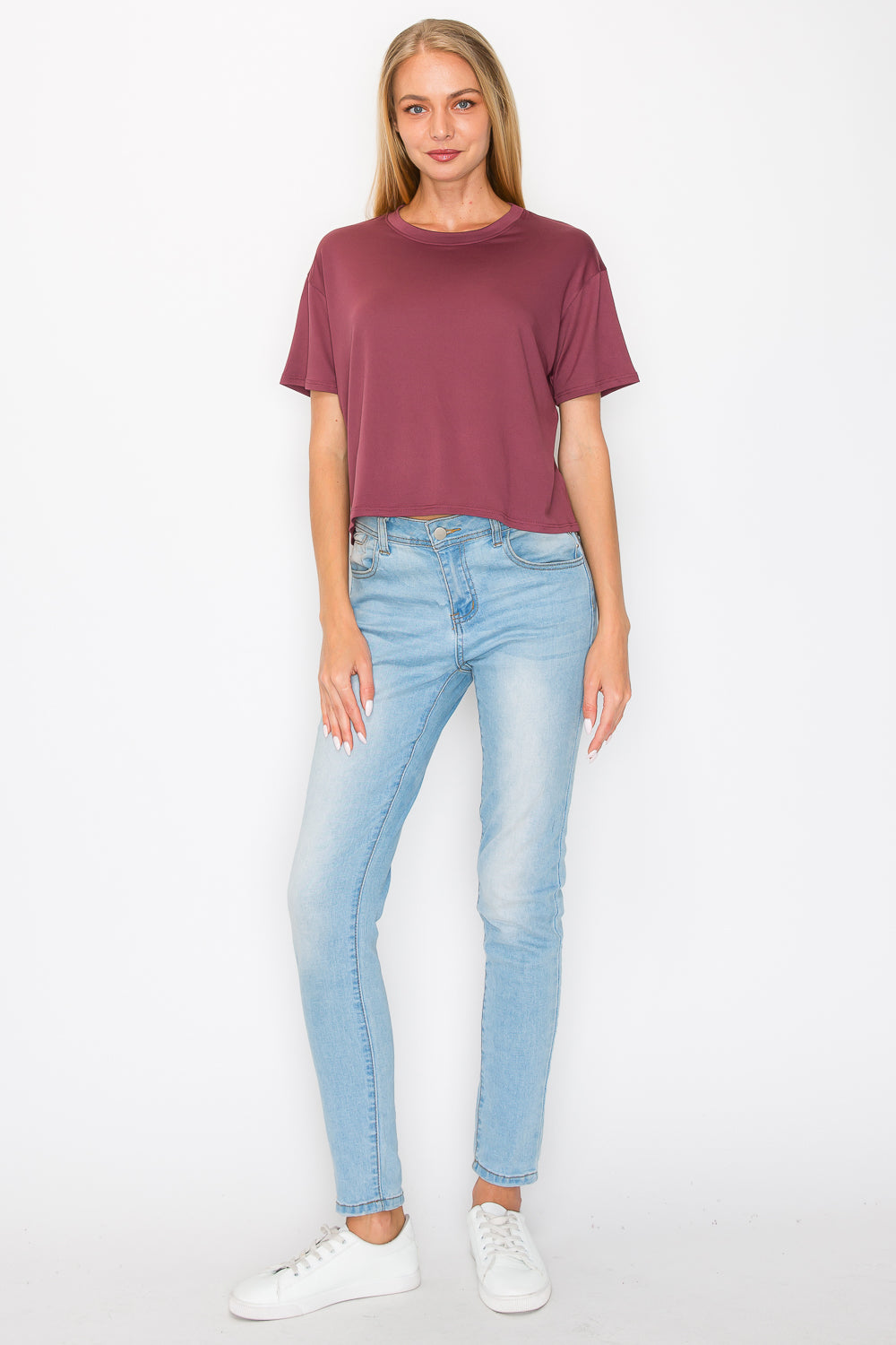 Boxy Short Sleeve Crop Top - Berry