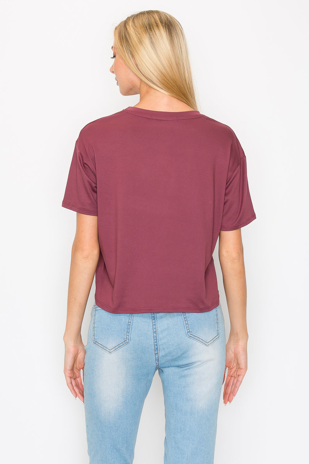 Boxy Short Sleeve Crop Top - Berry