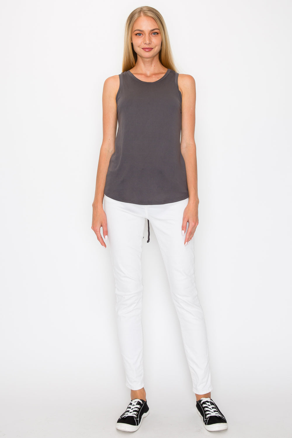 Ruched Drawstring Back Tank Top - Charcoal