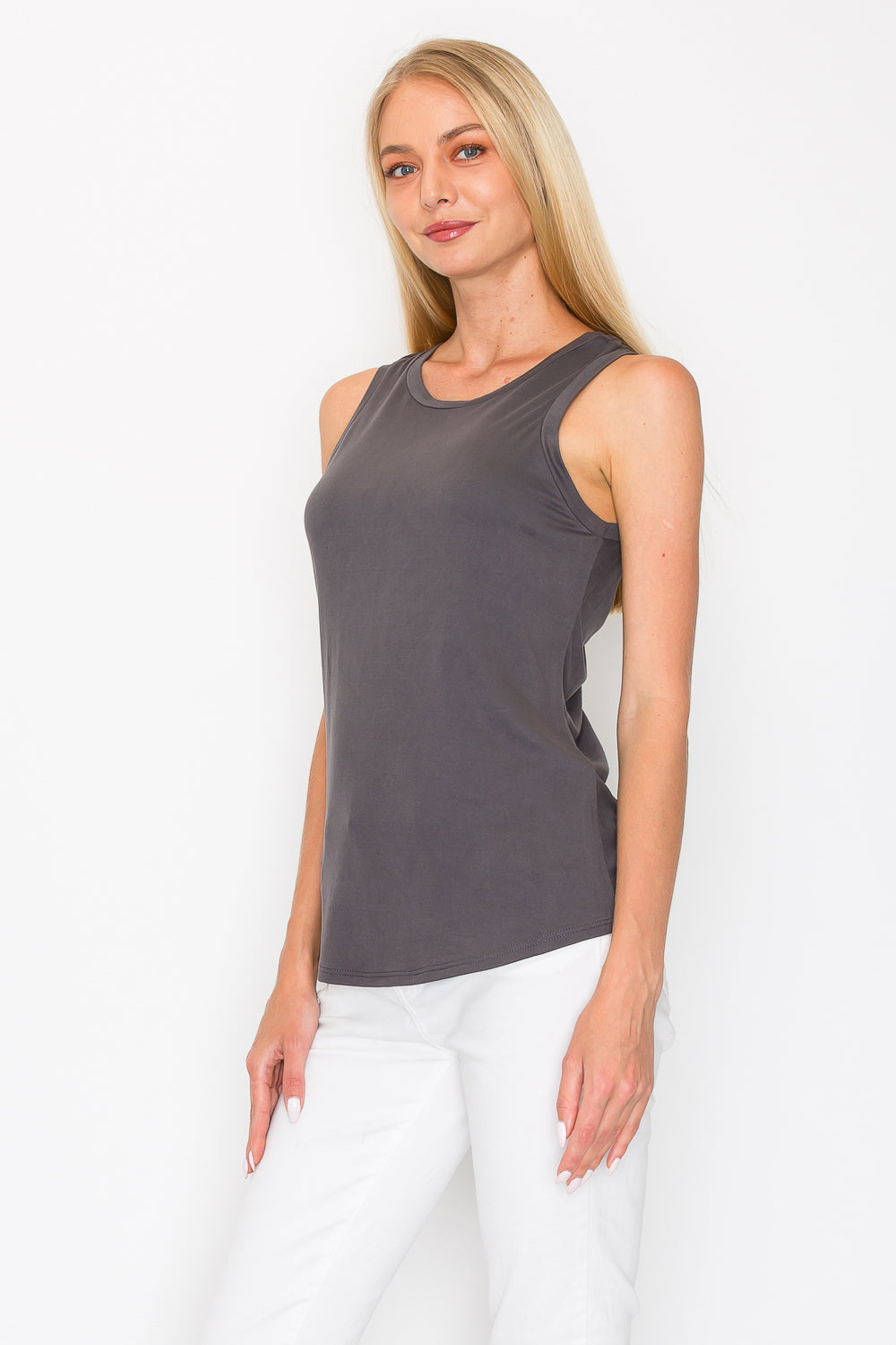 Ruched Drawstring Back Tank Top - Charcoal