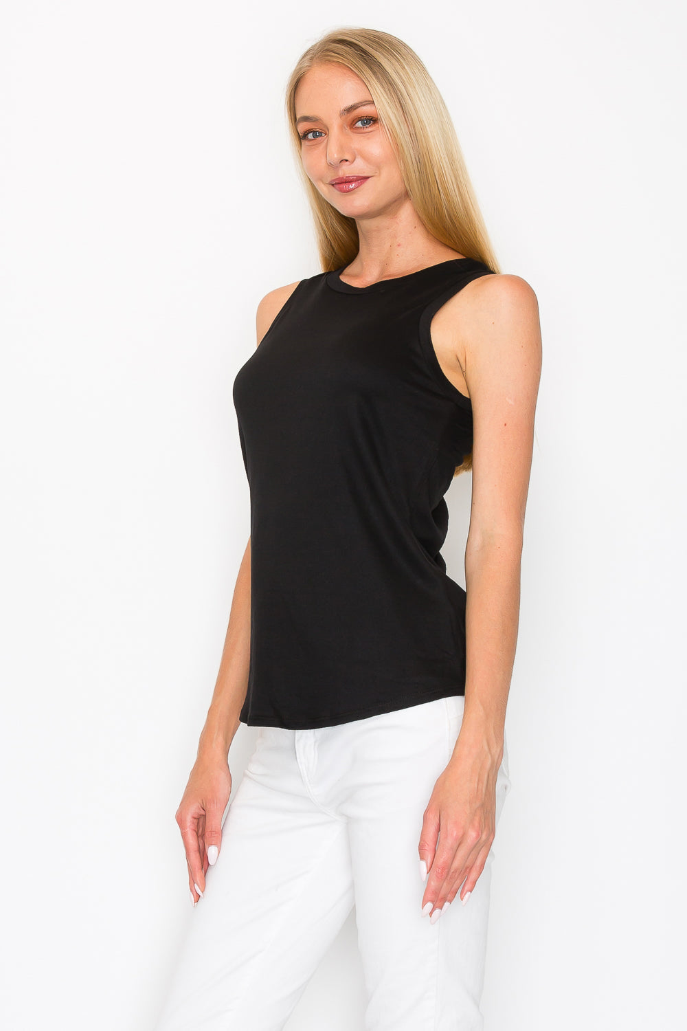 Ruched Drawstring Back Tank Top - Black