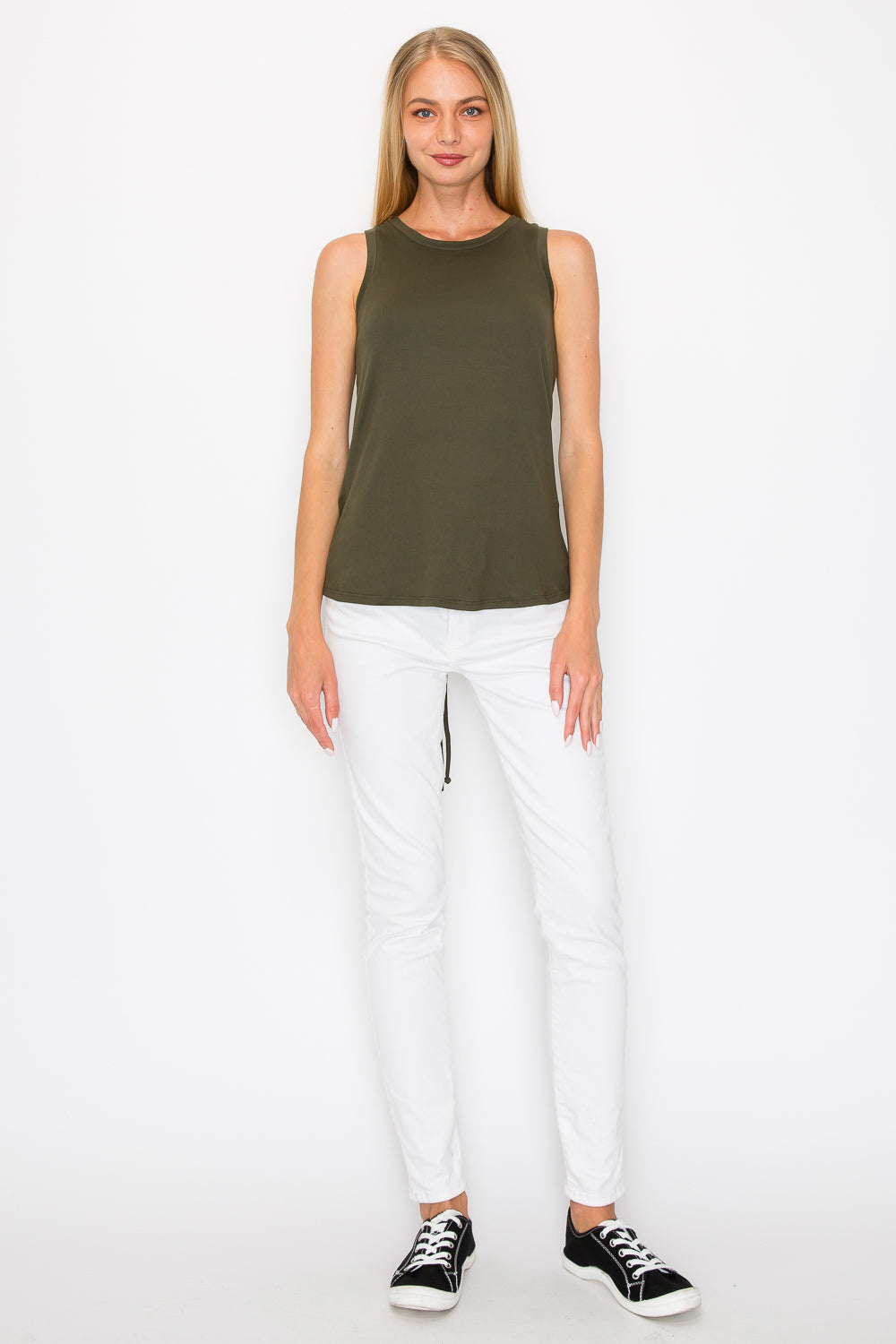 Ruched Drawstring Back Tank Top - Olive