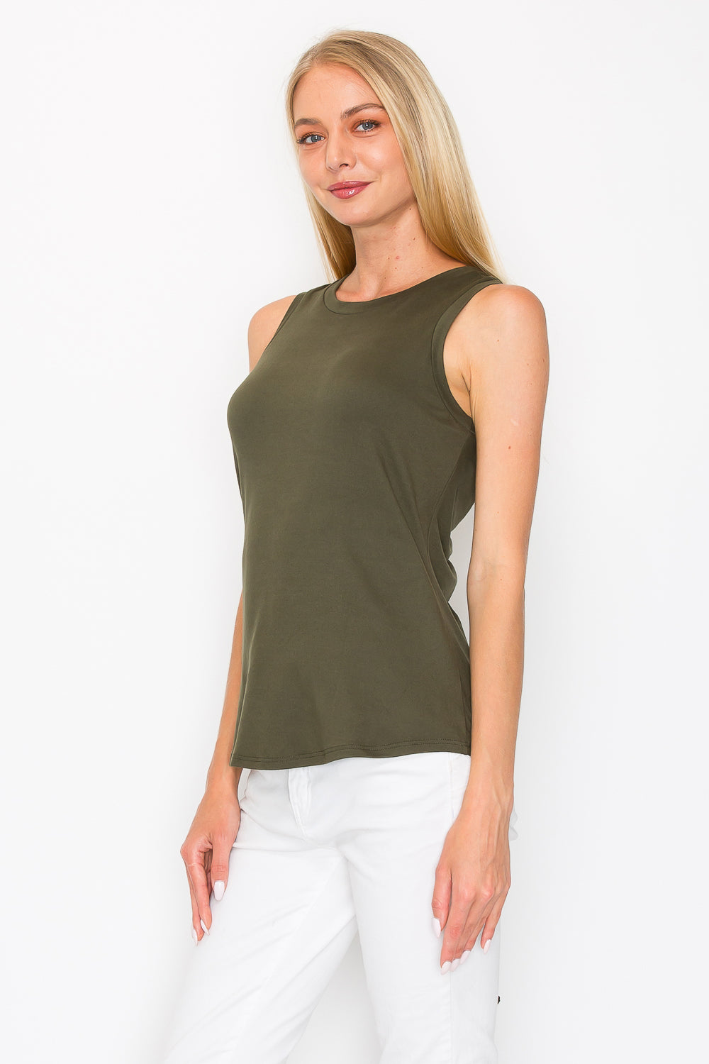 Ruched Drawstring Back Tank Top - Olive