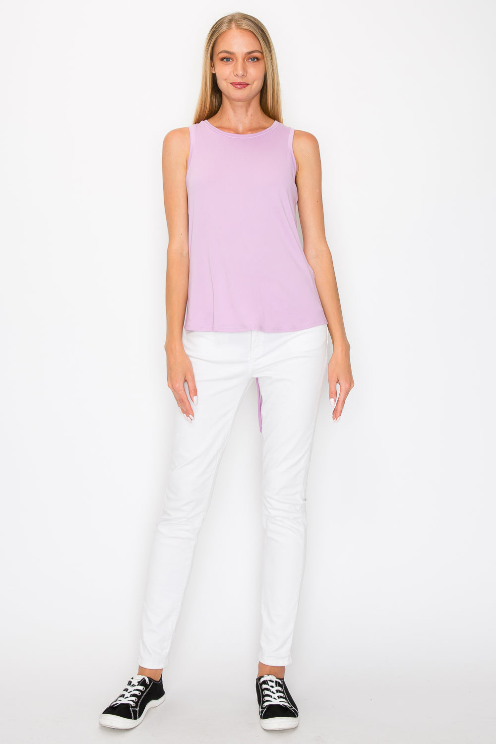 Ruched Drawstring Back Tank Top - Lavender