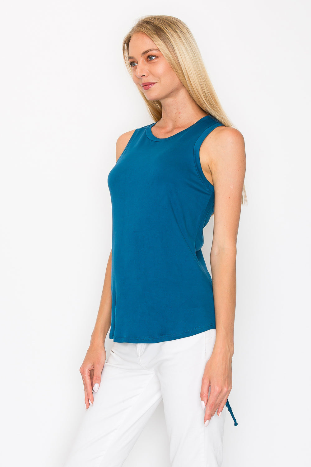 Ruched Drawstring Back Tank Top - Teal