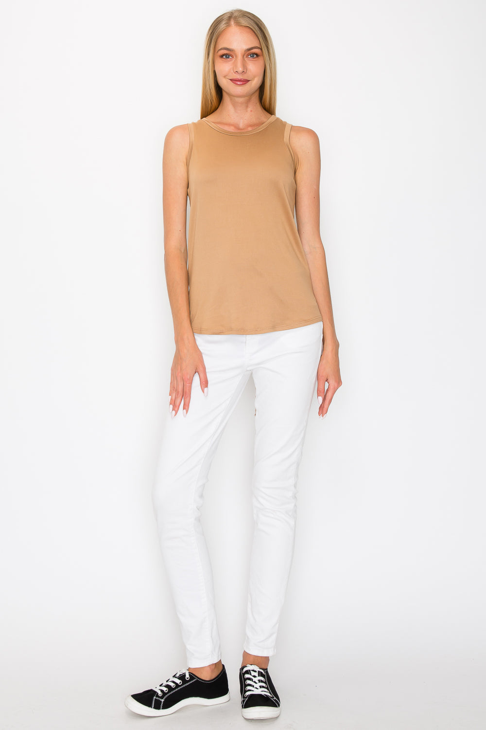 Ruched Drawstring Back Tank Top - Camel