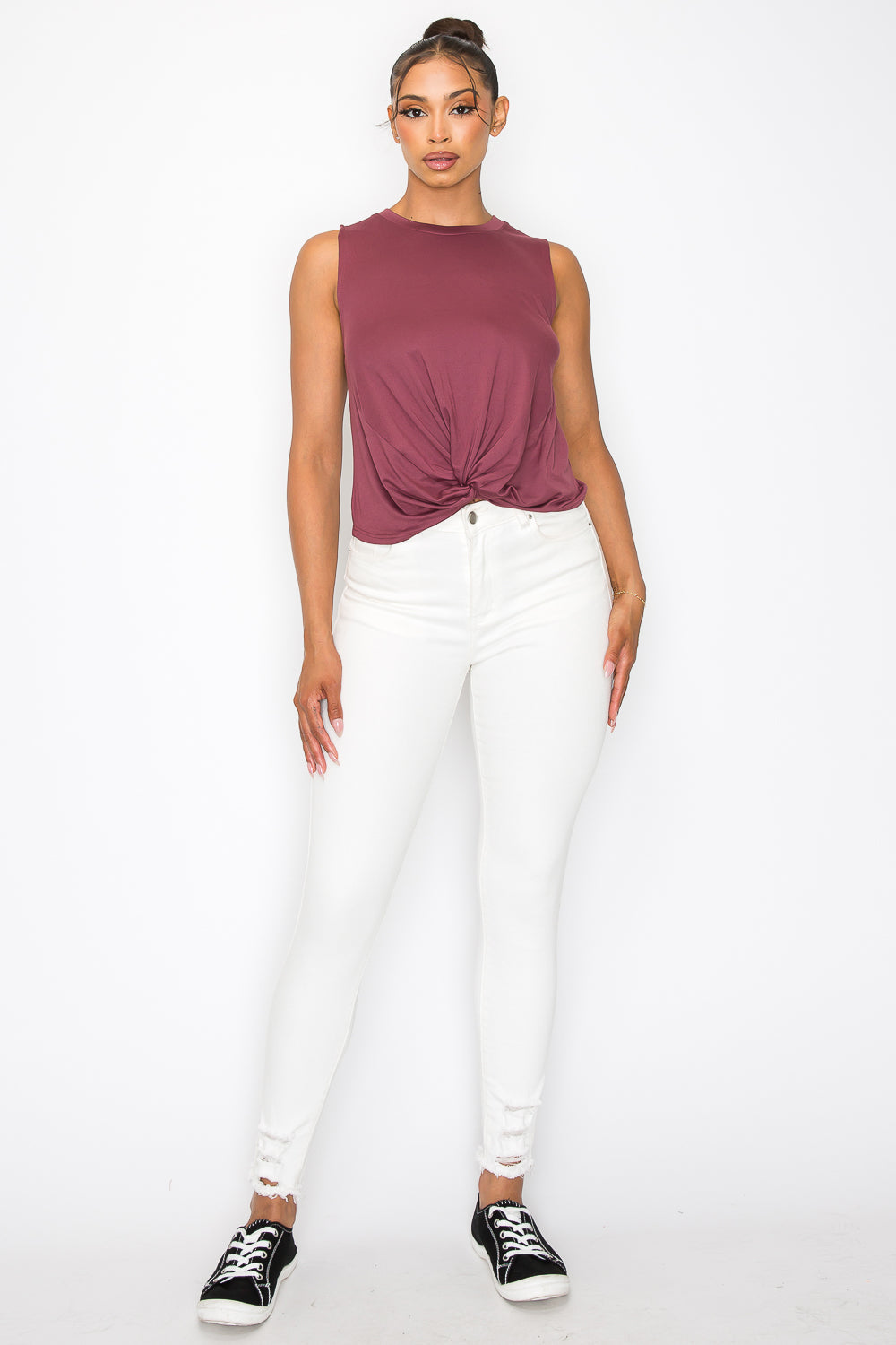 Front Twist Knot Tank Top - Berry