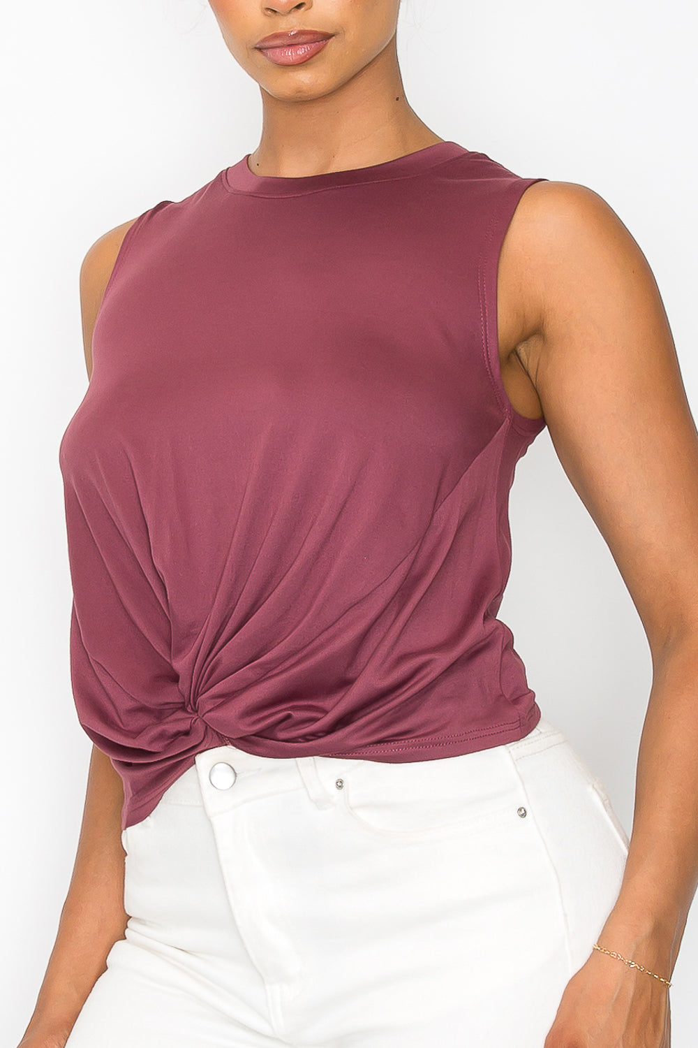 Front Twist Knot Tank Top - Berry