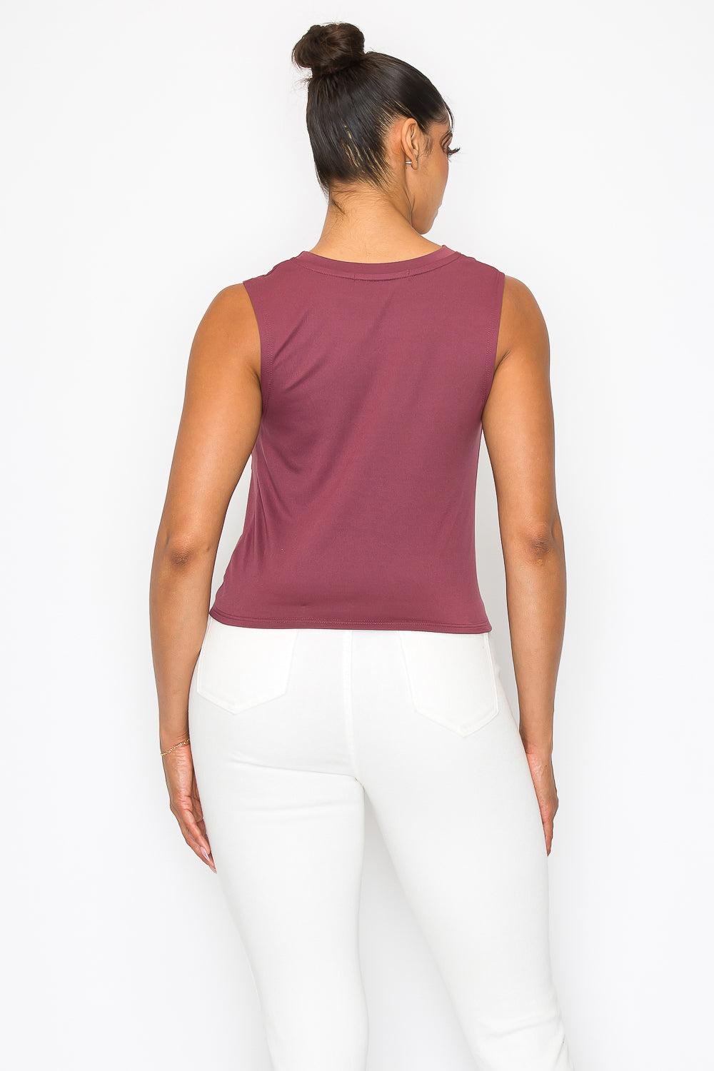 Front Twist Knot Tank Top - Berry