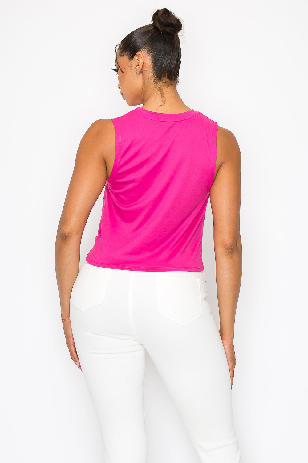 Front Twist Knot Tank Top - Fuchsia