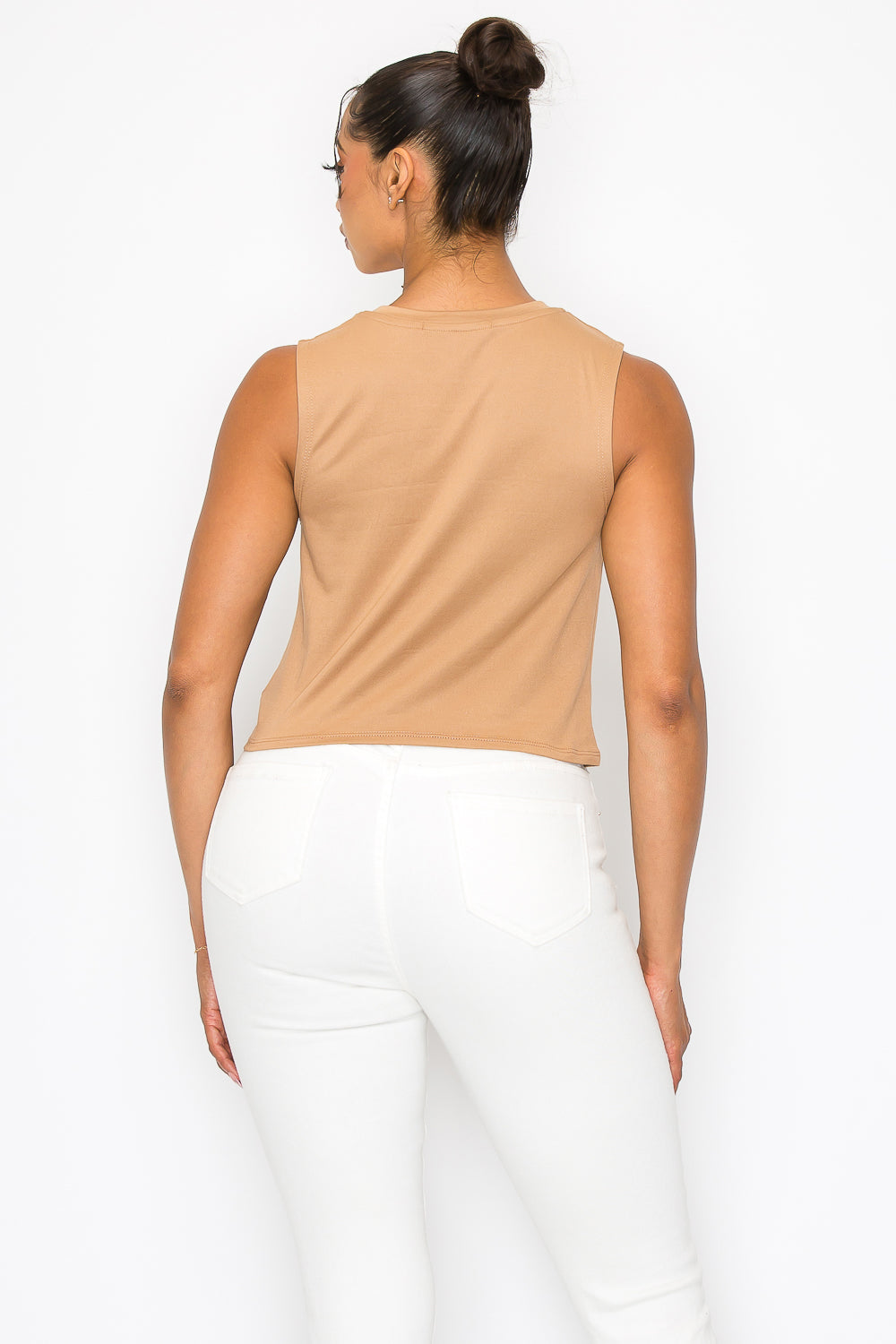 Front Twist Knot Tank Top - Camel