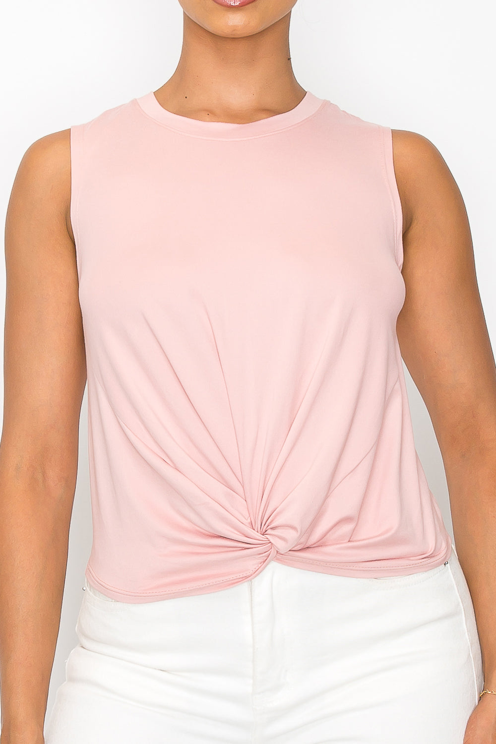 Front Twist Knot Tank Top - Rose