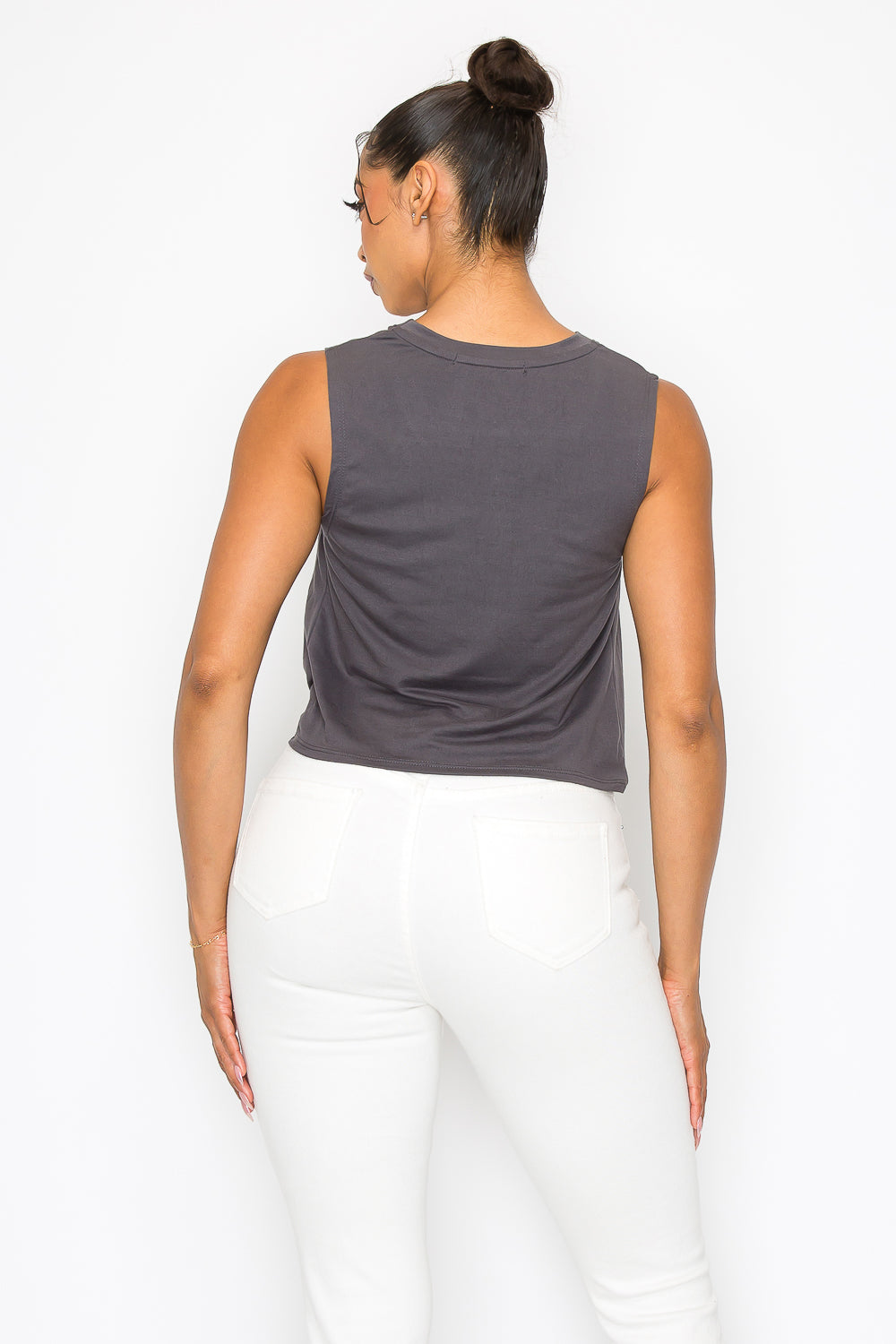 Front Twist Knot Tank Top - Charcoal