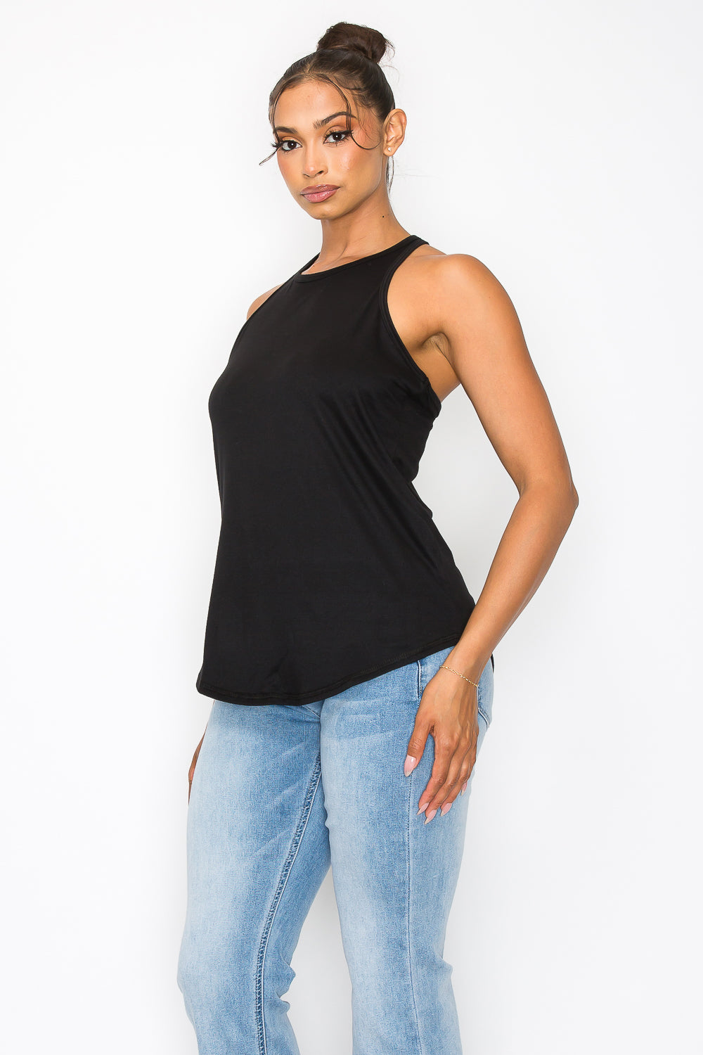 Strappy Y Back Tank Top - Black