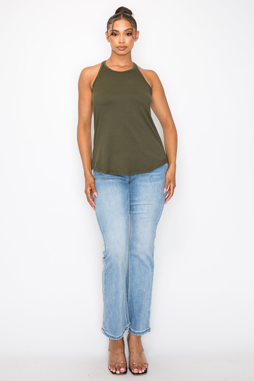 Strappy Y Back Tank Top - Olive