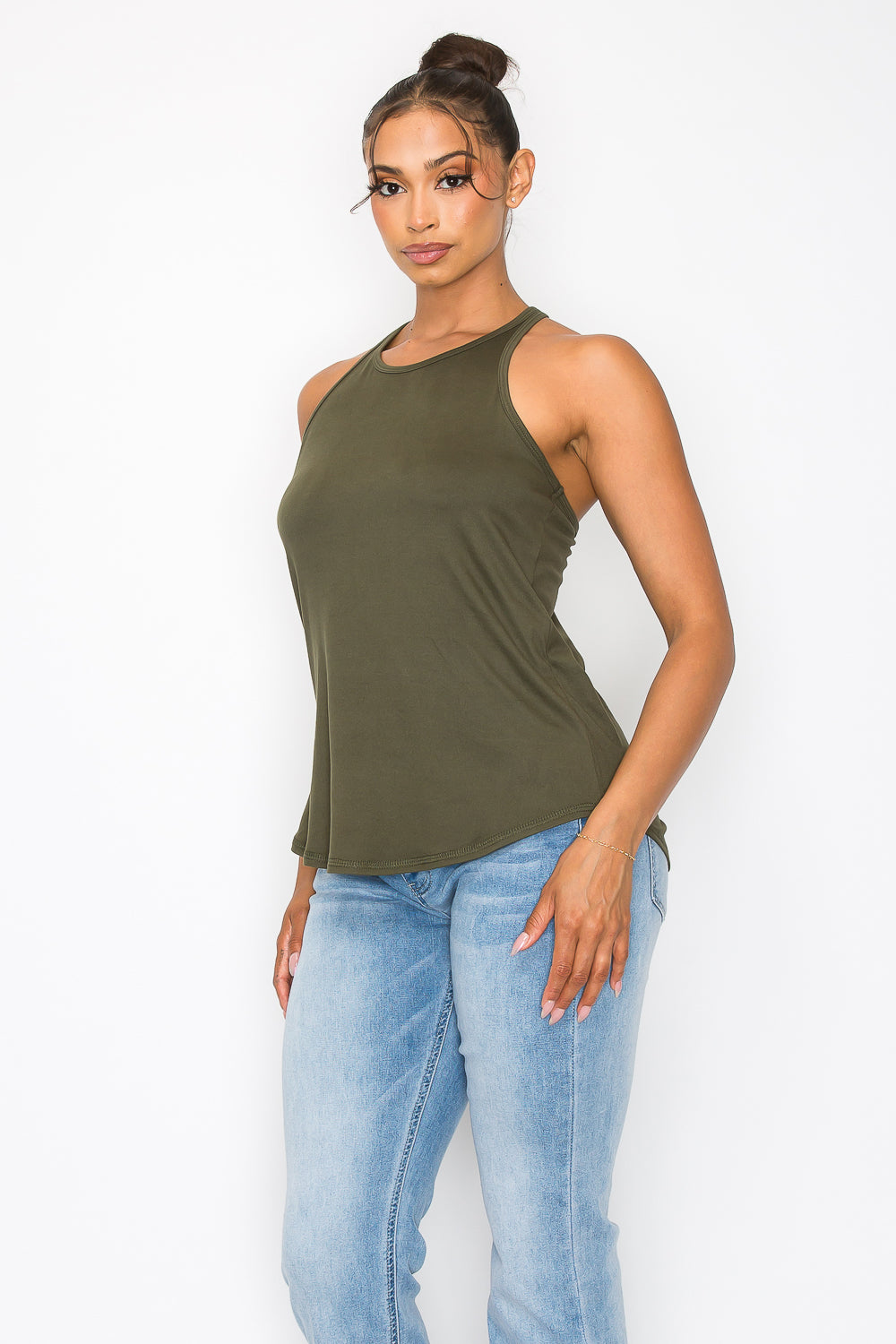 Strappy Y Back Tank Top - Olive