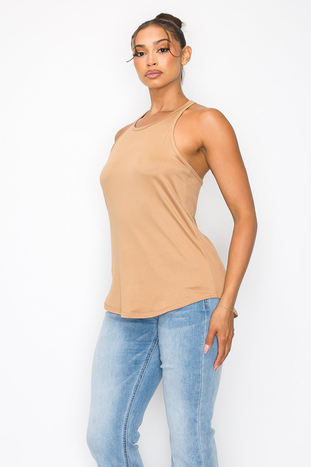 Strappy Y Back Tank Top - Camel