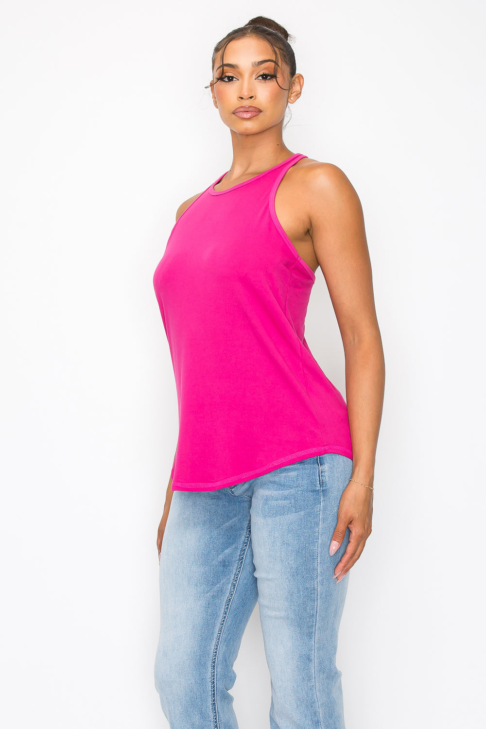 Strappy Y Back Tank Top - Fuchsia