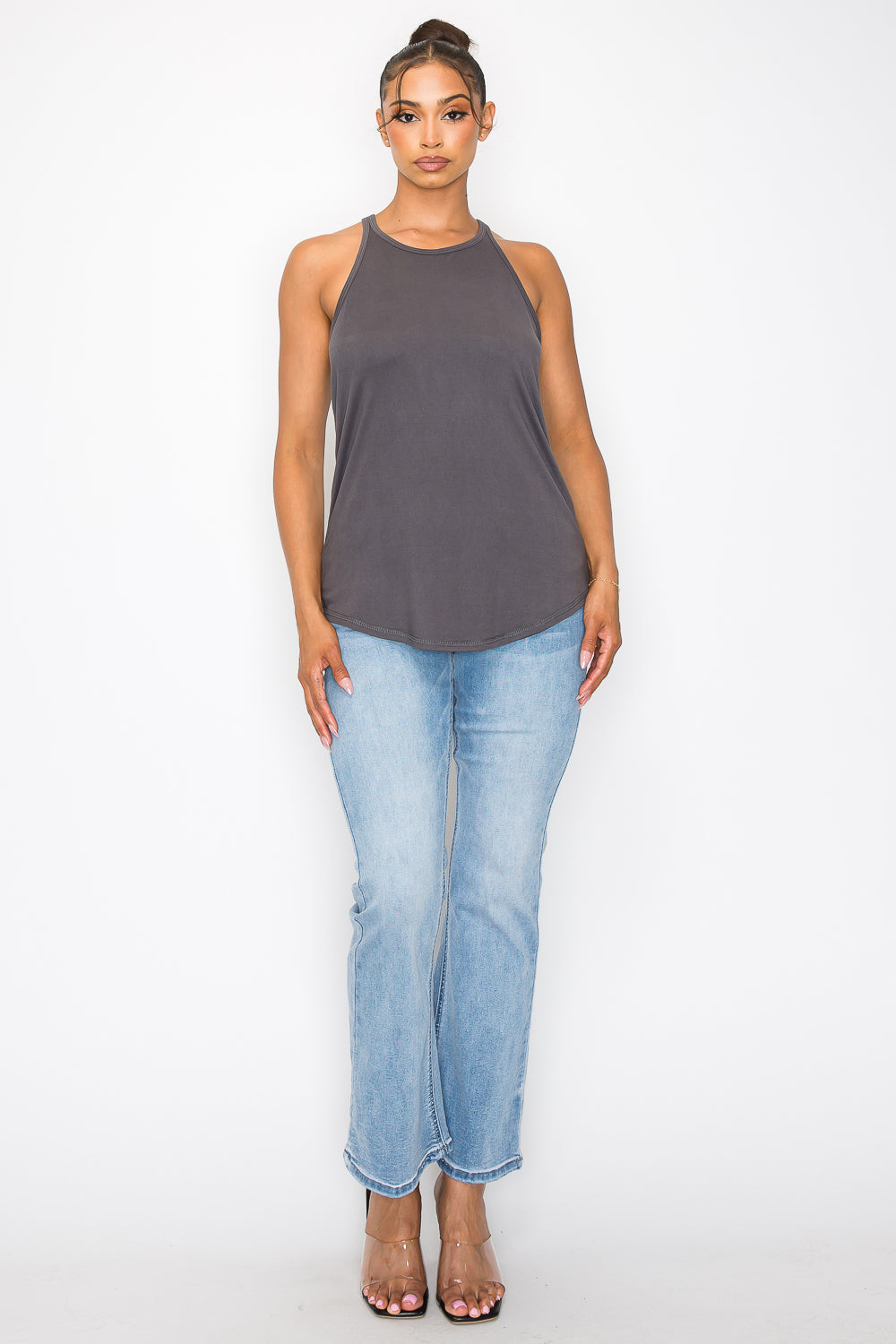 Strappy Y Back Tank Top - Charcoal