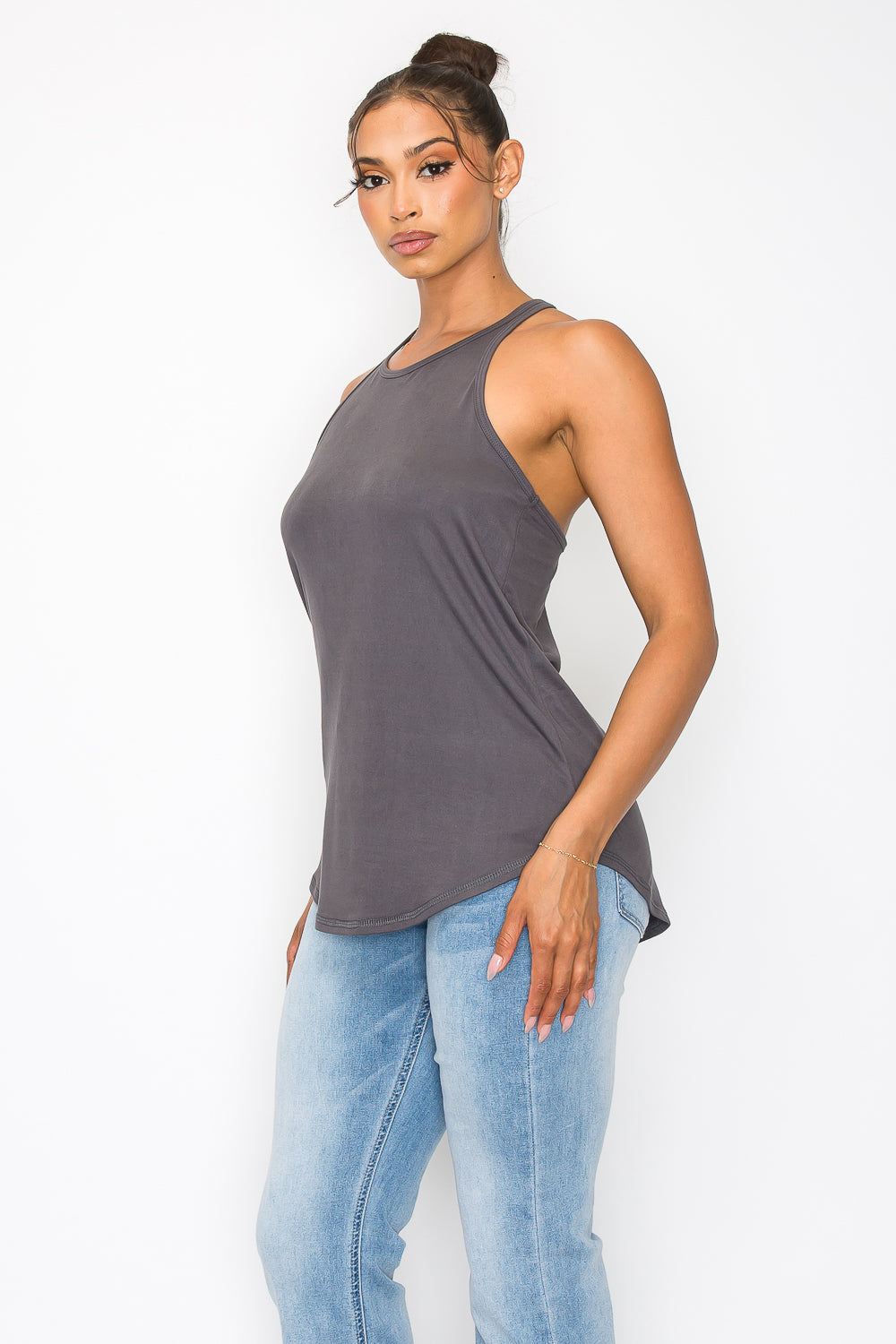 Strappy Y Back Tank Top - Charcoal