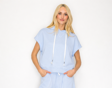 Short Sleeve French Terry Hoodie Tee- Blue (Pack XS-S-M-L 1-2-2-1)